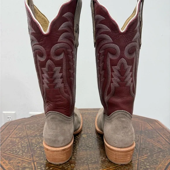 Women’s R Watson Western Cowboy Boots - Grey and Burgundy - Picture 3 of 9